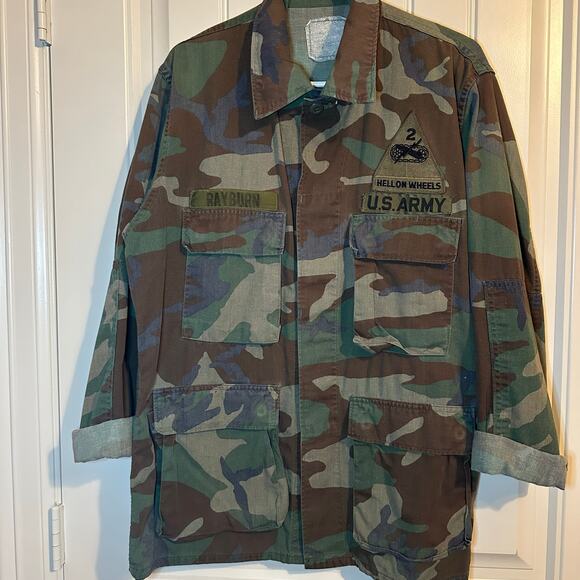 Army Field Jacket Coat Woodlands Camo Hot Weather (name patch) medium Regular - Picture 1 of 6